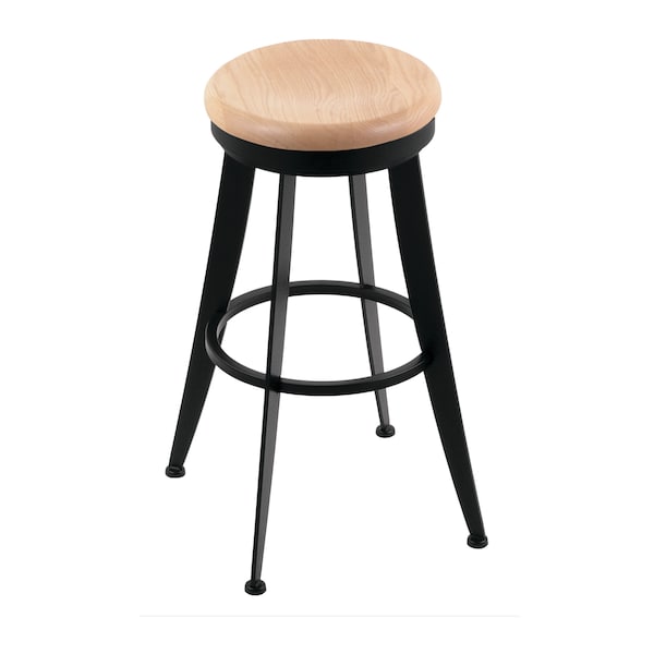 Laser 30" Swivel Bar Stool, Black Wrinkle, Natural Oak Seat